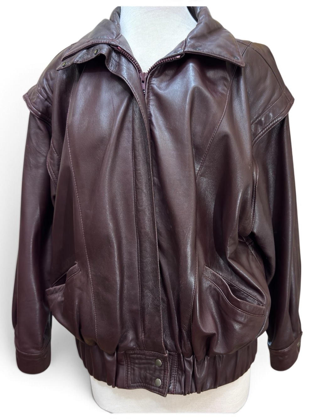 Vintage Georgetown Leather Design Burgundy Leather Bomber Jacket Women’s 12